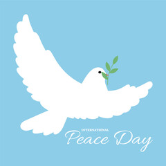 International Peace Day. Vector illustration of a dove with an olive branch.