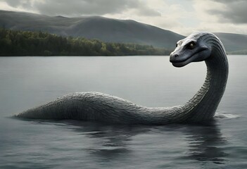 Fototapeta premium Loch Ness Monster Nessi Realistic Photograph. Generativ AI