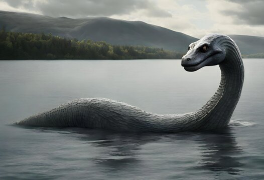 Loch Ness Monster Nessi Realistic Photograph. Generativ AI