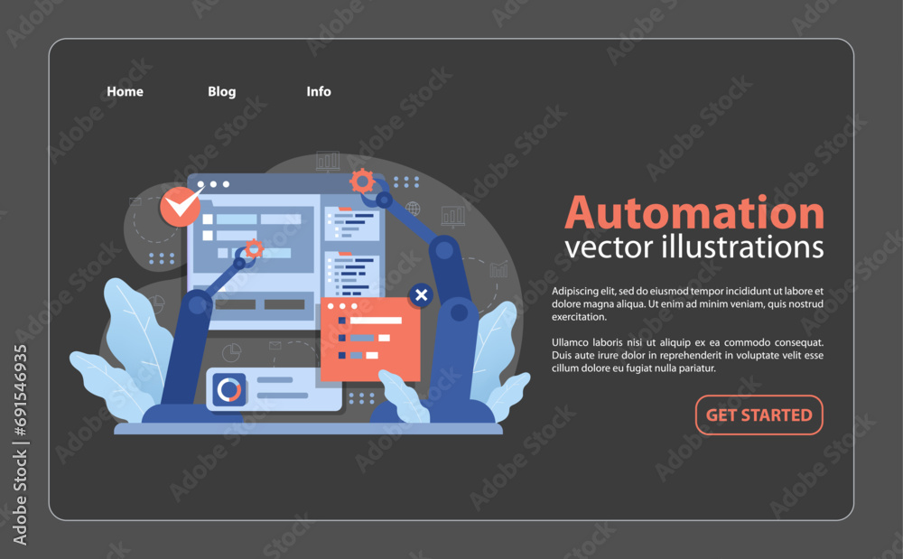 Poster automation in digital business. mechanical arms streamline complex tasks, symbolizing efficiency and