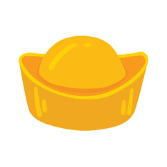  Chinese gold ingot isolated on white. cartoon style.