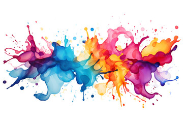 abstract flowing background with colourful paint splashes isolated on white background