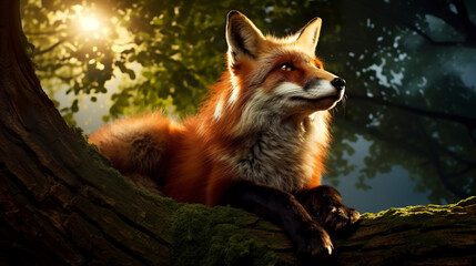 A beautiful adult fox gracefully under the natural moonlight in the serenity of the night. A fox in warm, earthy tones in a wild-style nightscape.