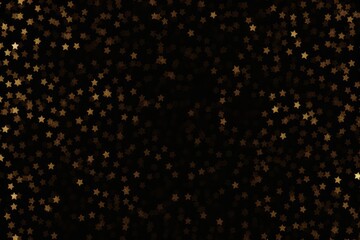 Abstract festive dark background of golden sparkle stars with copy space for text.