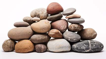Pebbles arrayed alone on a pristine background.