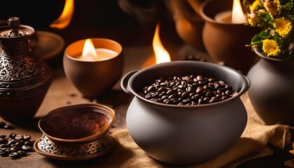 Obraz na płótnie Canvas Immersive sensory experience in coffee ceremony - aroma, taste, cultural tradition