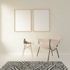 Set of 2 wooden frame mock-ups on the living room wall, frame mock-ups for wall art
