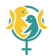 Symbol of care, kindness, family, children, parents. Blue and yellow birds