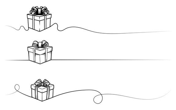 set of outline drawing of gift box as a border with free space for text. present for birthday party, christmas, valentine and gift. isolated on a transparent background
