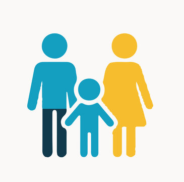 Family Flat Icon Blue and yellow. Vector Graphic