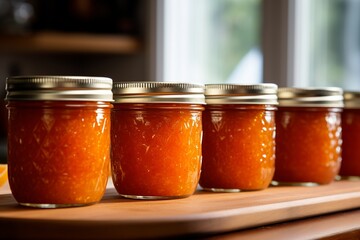 winter orange marmalade with cinnamon in mason jars