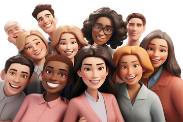 Smiling multicultural group of characters isolated. Multinational society, ethnic diversity, friendship concept, office workers. Cartoon smiling characters on transparent png background