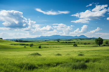 field and blue sky with clouds - Powered by Adobe