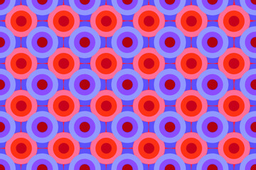 紫や赤のバリエーションの重なり合う多重の円のシームレス模様