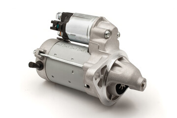 Vehicle starter and solenoid on white