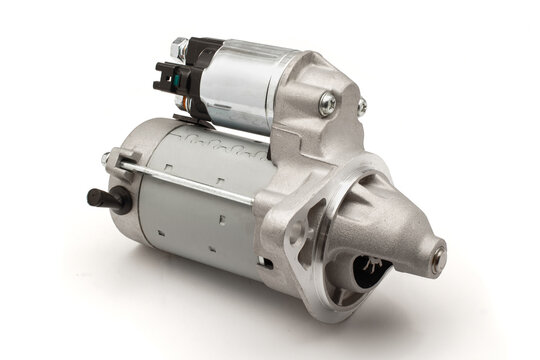 Vehicle starter and solenoid on white