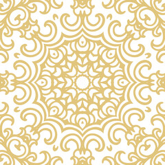 Golden seamless ornamental laced  vector pattern, on white background