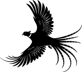 Flying Pheasant Silhouette Vector, Black Silhouettes Of Pheasant In Different Pose