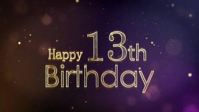 Happy 13th birthday greeting with stars and golden particles, birthday