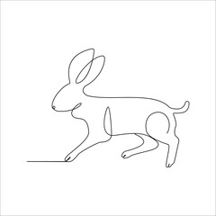 Rabbit animal one line drawing wildlife concept illustration