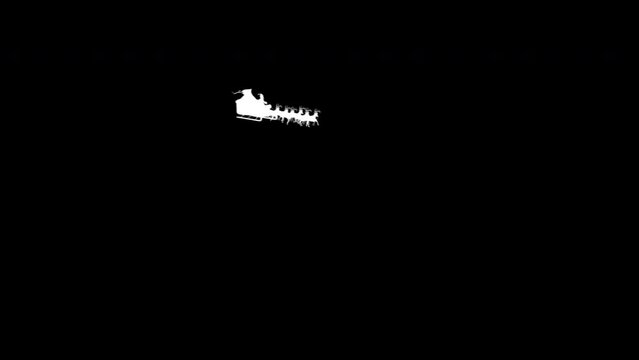 Animated Silhouette of Santa Claus Riding in Sleigh With Reindeer. Alpha Matte. Merry Christmas
