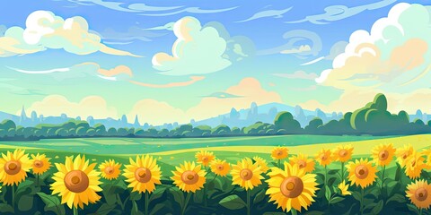 Fototapeta na wymiar Beautiful Animated Sunflower Flower Background with Empty Copy Space for Text - Flowers Nature Backdrop - Flat Vector Flower Graphic Illustration Wallpaper created with Generative AI Technology