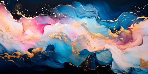 Fotobehang Beautiful abstract background. Сolor mixed acrylic paints. Abstract ocean- ART. Natural Luxury. Stones like marble contain .Fluid art. Generative AI. © OLA LA MERKEL