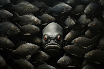 black fish - diversity concept, racism and isolation - obrazy, fototapety, plakaty