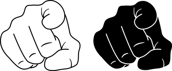 Icons of a Hand Pointing a Finger at You. Black and White Hand Gesture Pointing Finger. Vector illustration. - obrazy, fototapety, plakaty