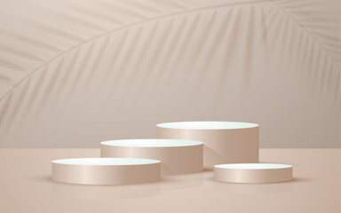 3d round podium scene soft background with leaf shadow perfect for event promotion cosmetic product presentation mockup