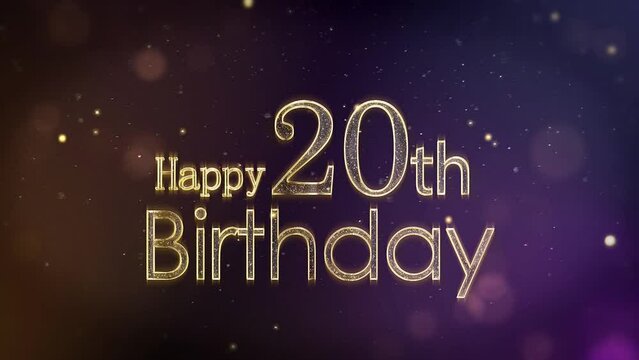 Happy 20th birthday greeting with stars and golden particles, birthday