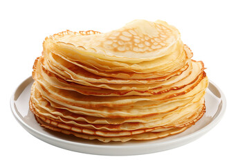 Stack of circle crepes in a plate isolated on white background