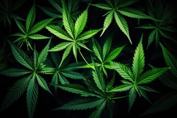 Cannabis Sativa Leaves On Dark - Medical Legal Marijuana