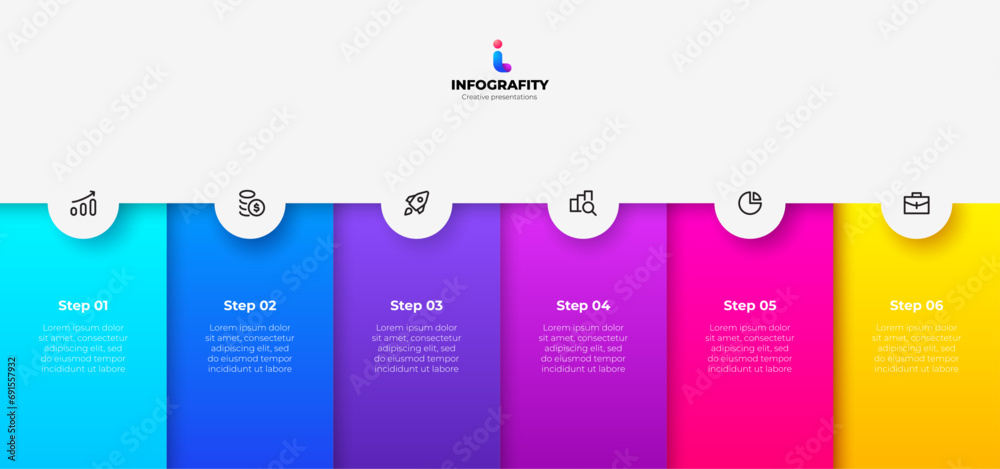Poster business data visualization. template for presentation. banners with 6 options, parts, steps or proc