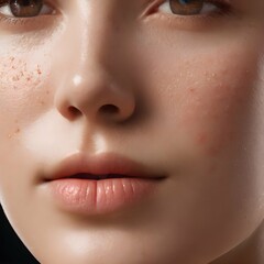 Close-up of a person's face with inflamed acne breakouts