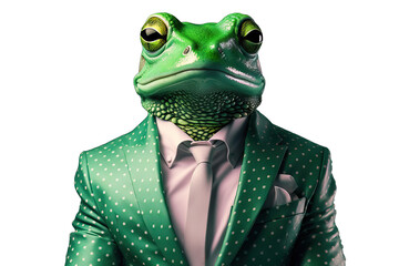 head media pop social print mascot portrait jacket monochromatic lifestyle suit ai character design animal style profile cool Fashion frog polka dot suit Green monochrome portrait  - obrazy, fototapety, plakaty