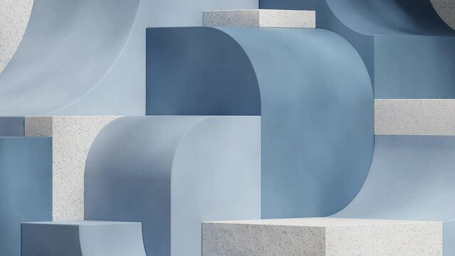 curved shape blue background in rendering 3d footage of empty mockup white blue terrazzo podium looping seamless shadow animation
