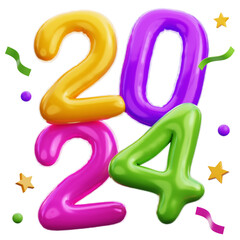 2024 New Year Balloons 3D Illustration