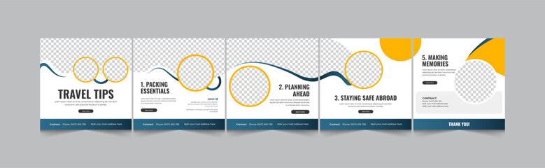 Set of instagram carousel for travels, social media carousel post template for tourism or agents,  Social media carousel post template, set of instagram carousel for travels, creative square banner de © thedesignsource