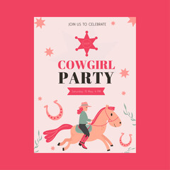 Flat style wild west cowgirl party invitation