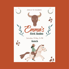 Wild west party invitation, first rodeo poster