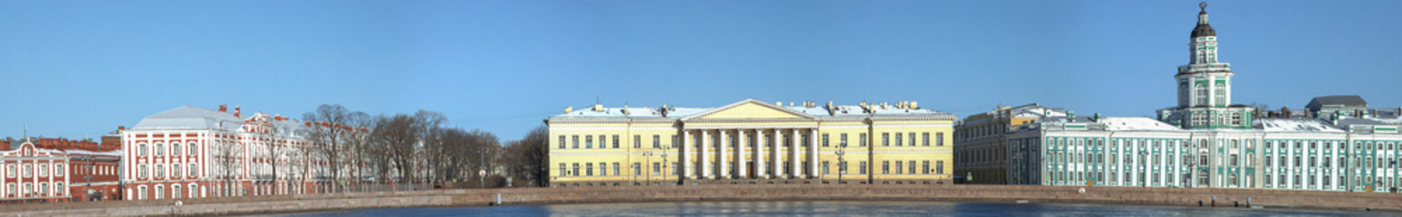 Panorama of the Neva embankment in the historical part of the city. Saint Petersburg, Russia