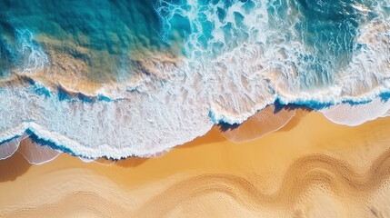 Fototapeta na wymiar Aerial view of the sandy beach with sea