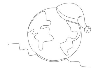A globe wearing a hat. Earth Hour one-line drawing