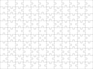 Puzzles grid template 12x10. Jigsaw puzzle pieces, thinking game and jigsaws detail frame design. Business assemble metaphor or puzzles game challenge vector.