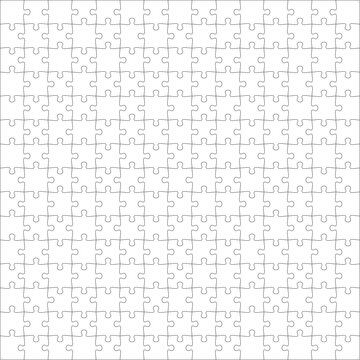 Puzzles grid template 15x15. Jigsaw puzzle pieces, thinking game and jigsaws detail frame design. Business assemble metaphor or puzzles game challenge vector.