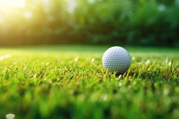 Obraz premium Golf ball on green grass in golf course