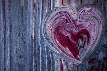 Holzwand mit Herz, lila, pink blau, als Hintergrund f&uuml;r Design 