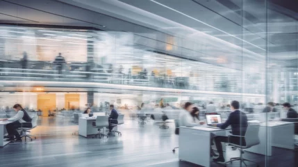 Foto op Plexiglas Long exposure shot of corporate business people working in busy office space © GulArt