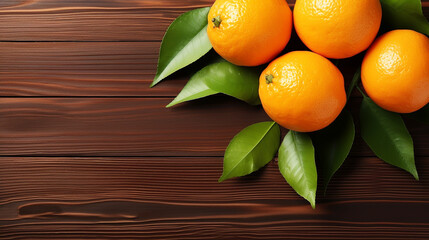 Top view orange on wooden background
